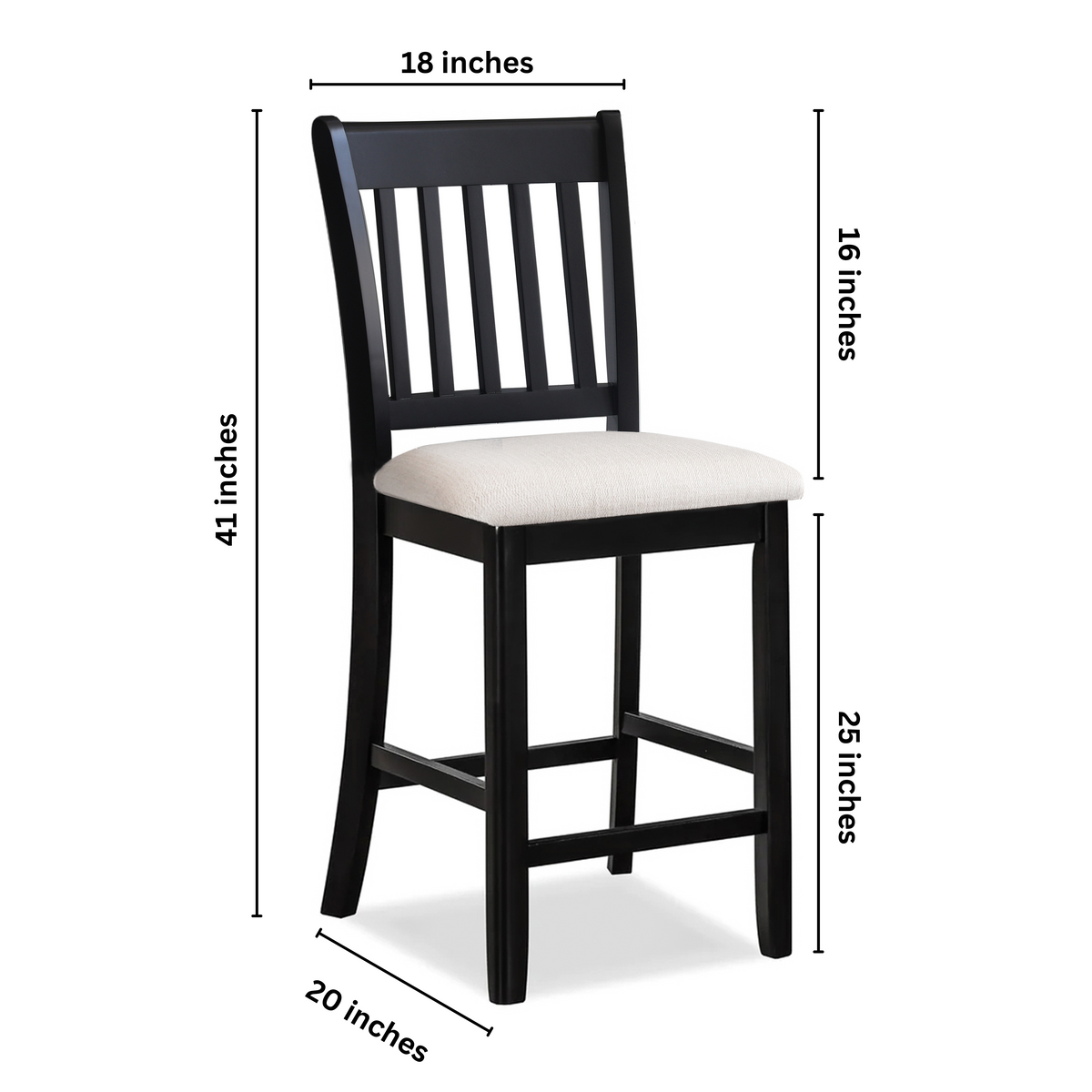 Black Rubberwood Dining Chairs, Set of 2