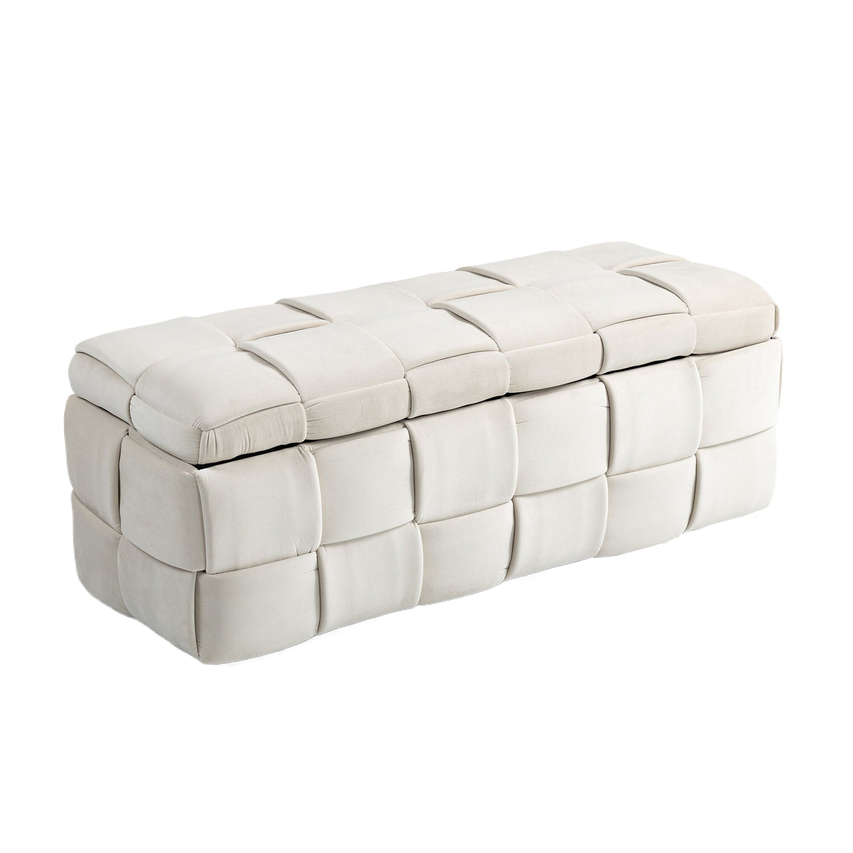 Beige Cushioned Storage Ottoman with Safety Hinge