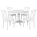 5-Piece White Solid Wood Dining Table Set for 4