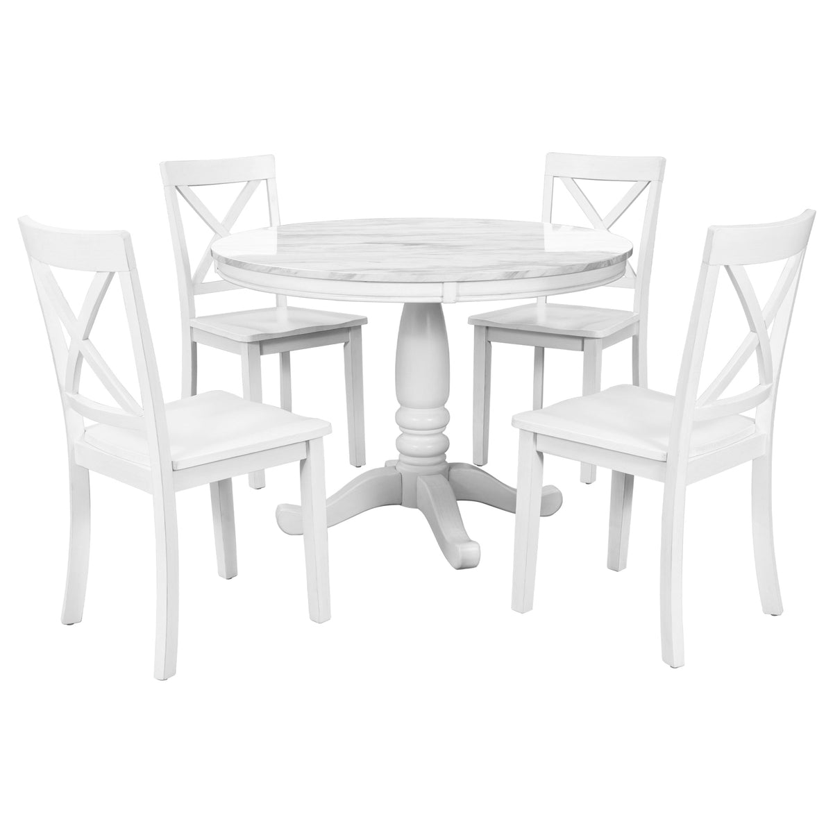 5-Piece White Solid Wood Dining Table Set for 4