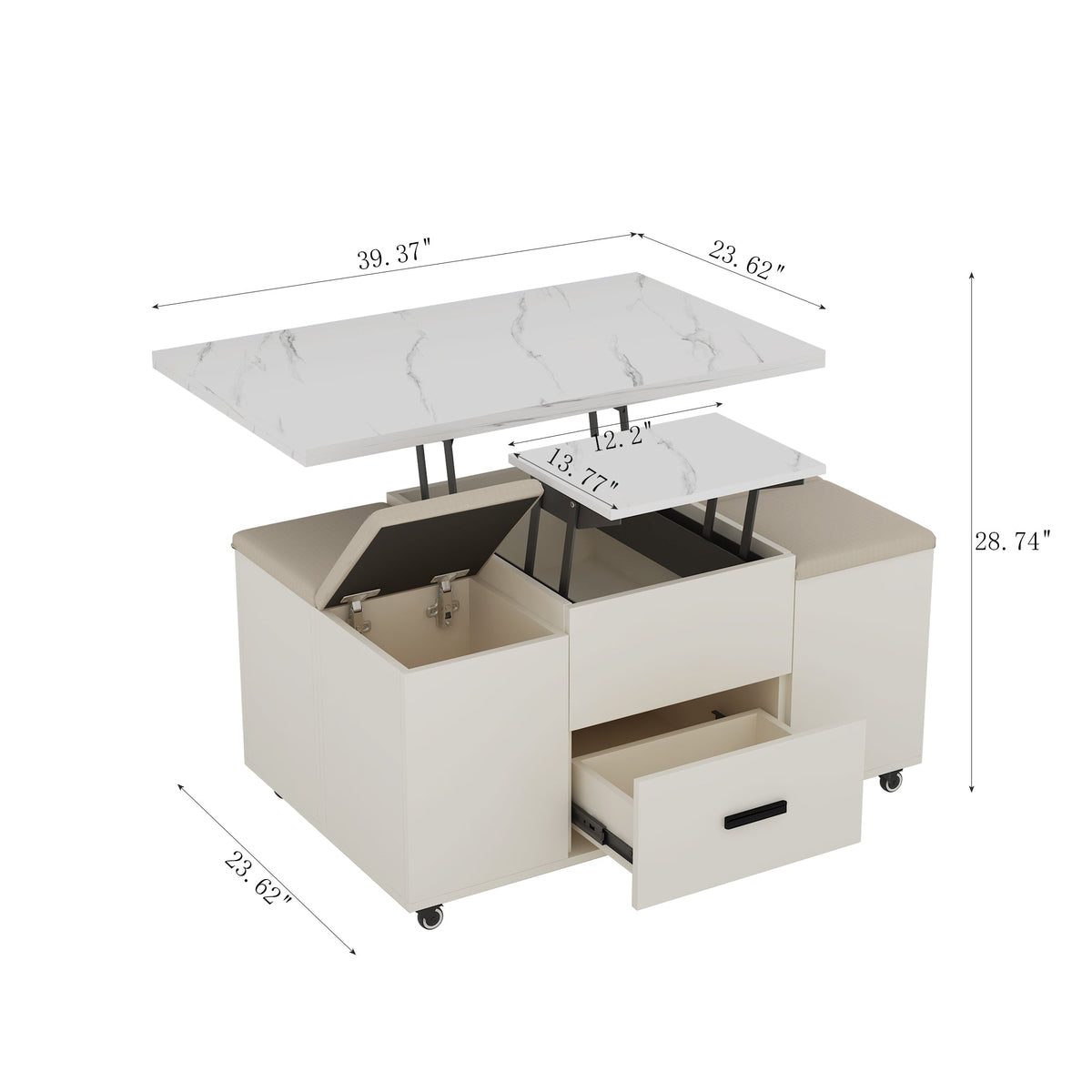 Lift-Top Folding Coffee Table with Storage Drawers