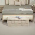 Beige Cushioned Storage Ottoman with Safety Hinge