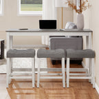 4-Piece Bar Table Set with Stools and Power Outlet, White & Grey