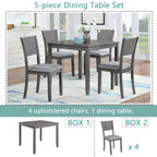 5-Piece Square Wooden Dining Set with Upholstered Chairs, Gray