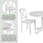 5-Piece White Solid Wood Dining Table Set for 4