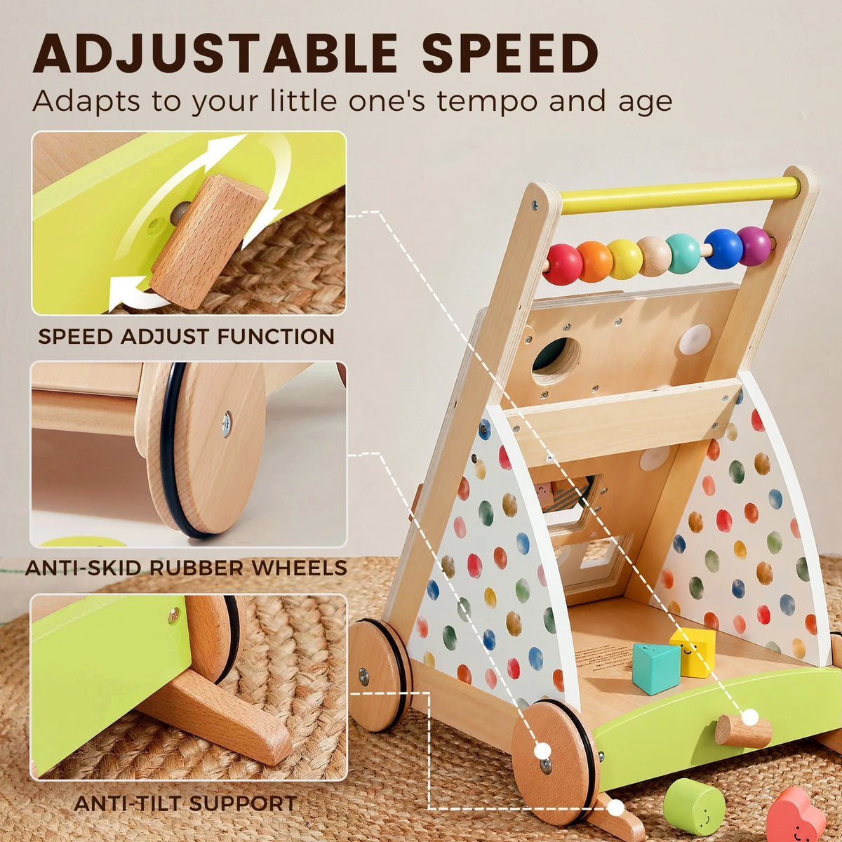 Tiny Land® Premium Natural Wooden Activity Walker