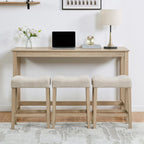 4-Piece Bar Table Set with Stools and Power Outlet, Light Oak