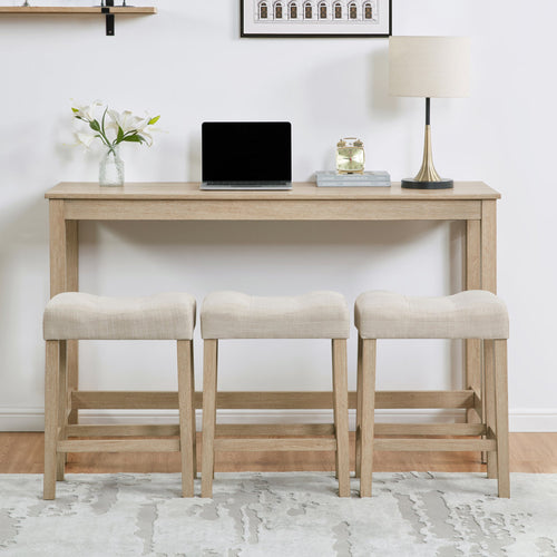 4-Piece Bar Table Set with Stools and Power Outlet, Light Oak