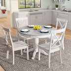 5-Piece White Solid Wood Dining Table Set for 4