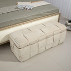 Beige Cushioned Storage Ottoman with Safety Hinge