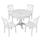 5-Piece White Solid Wood Dining Table Set for 4