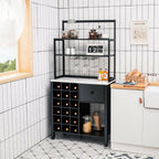 Kitchen Bakers Rack Freestanding Wine Rack Table with Glass Holder and Drawer