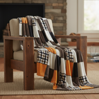 Fall Orange Plaid Patchwork Throw Blanket