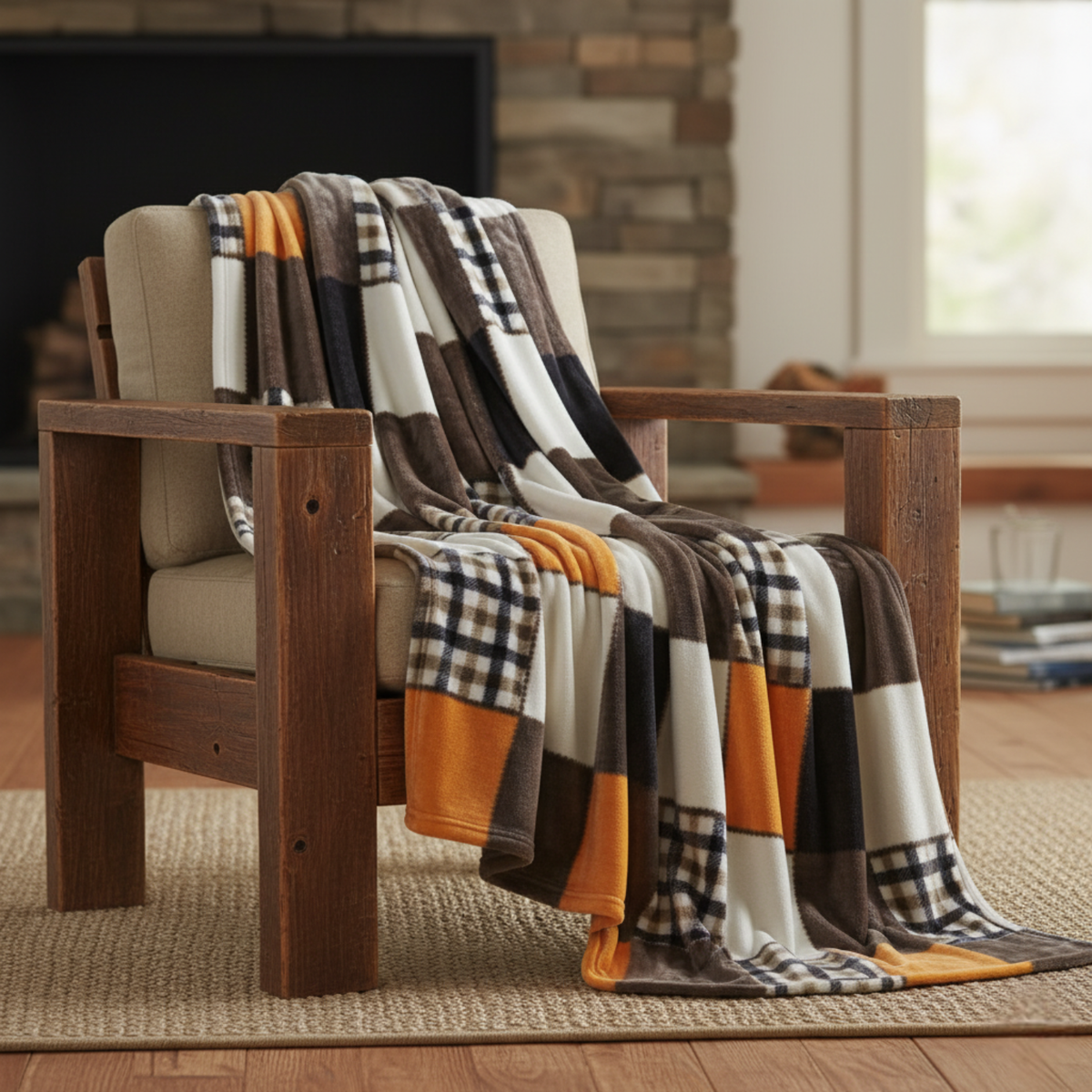 Fall Orange Plaid Patchwork Throw Blanket