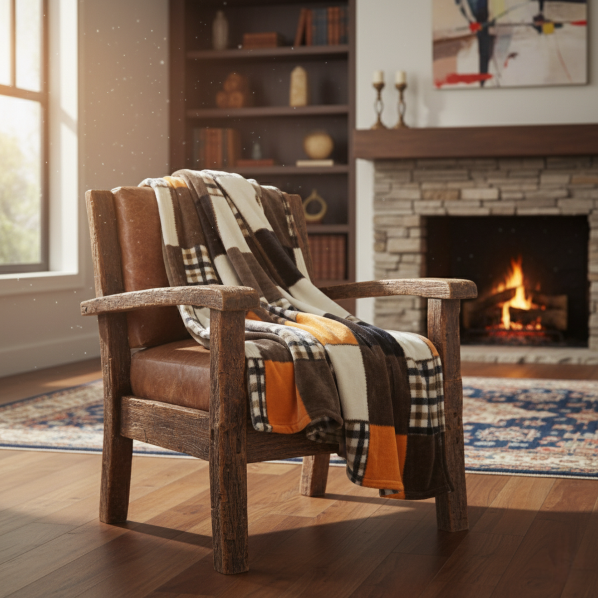 Fall Orange Plaid Patchwork Throw Blanket