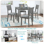 5-Piece Square Wooden Dining Set with Upholstered Chairs, Gray