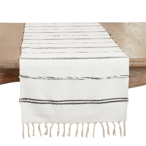 Striped Cotton Table Runner with Fringe 16"x72"