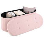 43" Folding Storage Ottoman Bench with Dividers - Teddy Fleece