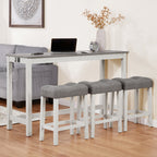 4-Piece Bar Table Set with Stools and Power Outlet, White & Grey