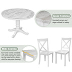 5-Piece White Solid Wood Dining Table Set for 4