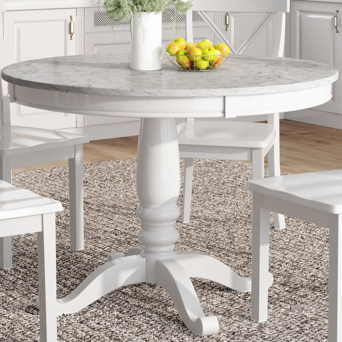 5-Piece White Solid Wood Dining Table Set for 4