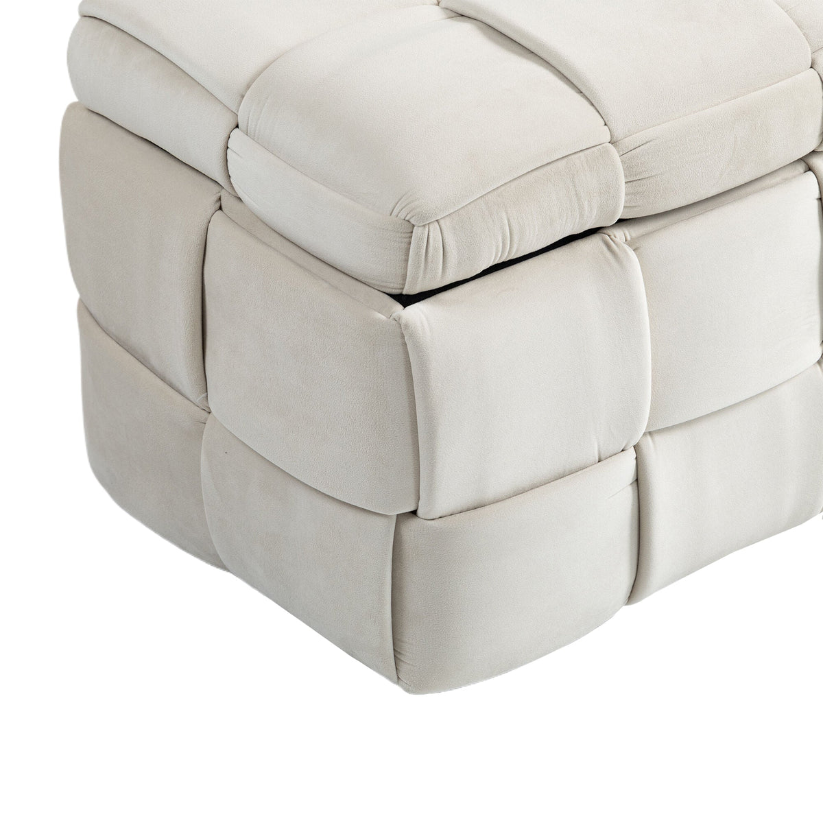 Beige Cushioned Storage Ottoman with Safety Hinge