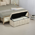 Beige Cushioned Storage Ottoman with Safety Hinge