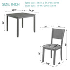 5-Piece Square Wooden Dining Set with Upholstered Chairs, Gray