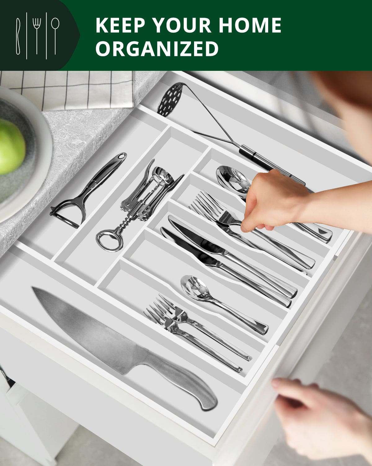 Silverware Drawer Organizer, White (9 Slots)