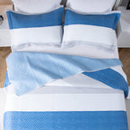 Kasentex Reversible Lightweight Quilt Set Twin/Queen/King - Soft All Season Bedspread Coverlet, White & Blue