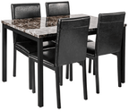 5 Piece Metal Dinette Set with Faux Marble Top - Black