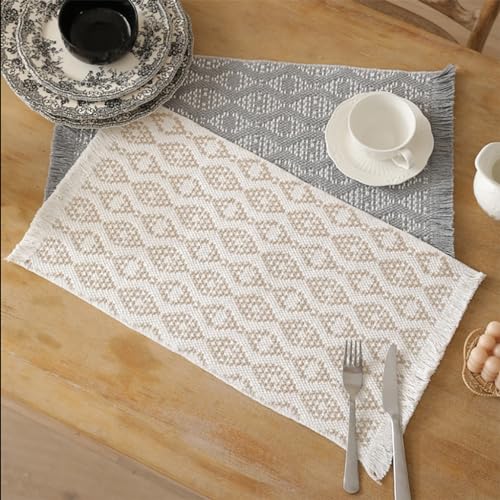Grey Diamond Woven Placemats 12"x19", Set of 4