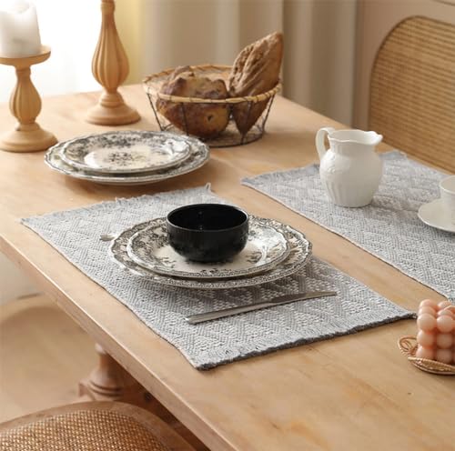 Grey Diamond Woven Placemats 12"x19", Set of 4
