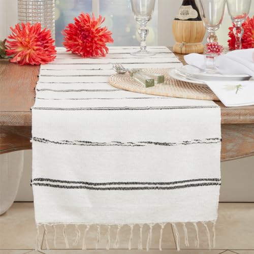 Striped Cotton Table Runner with Fringe 16"x72"