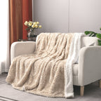 Gold Geometric Faux Fur Throw Blanket with Sherpa Back