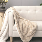 Gold Geometric Faux Fur Throw Blanket with Sherpa Back