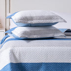 Kasentex Reversible Lightweight Quilt Set Twin/Queen/King - Soft All Season Bedspread Coverlet, White & Blue