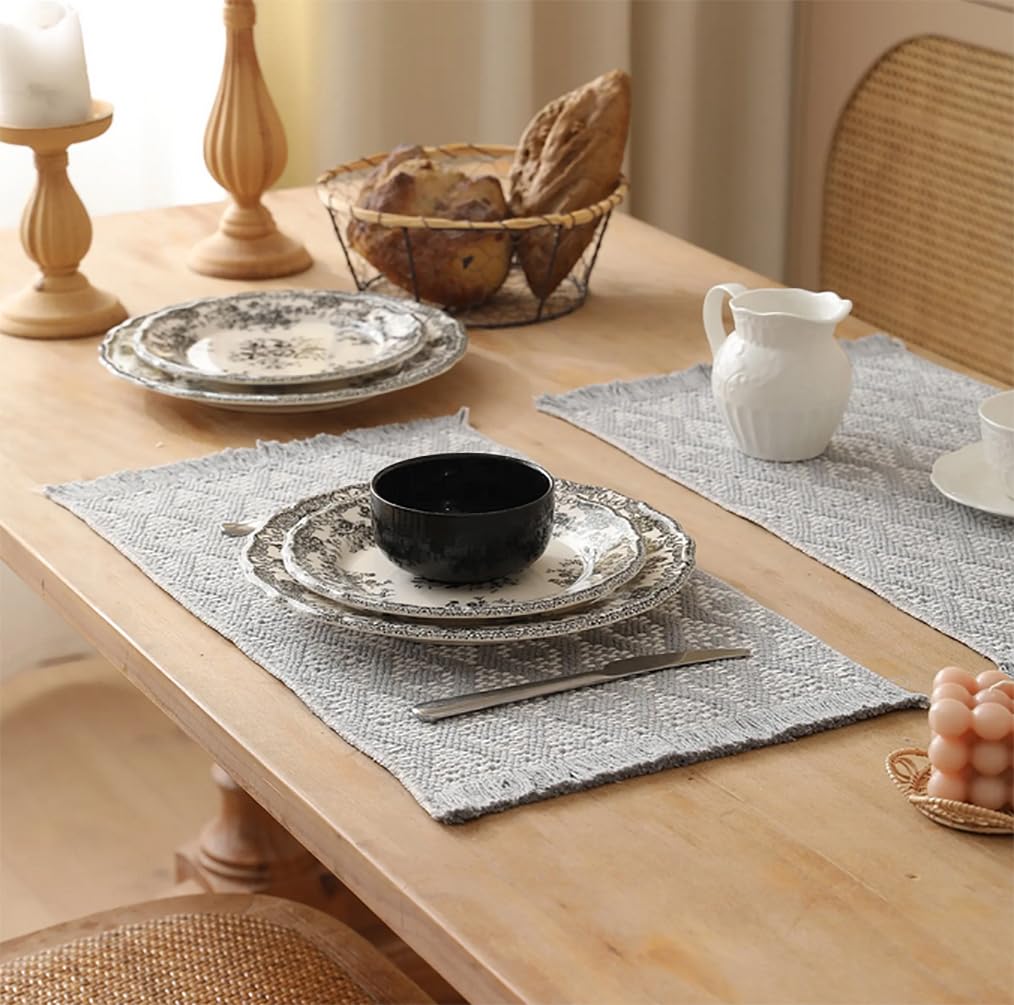 Grey Diamond Woven Placemats 12"x19", Set of 4