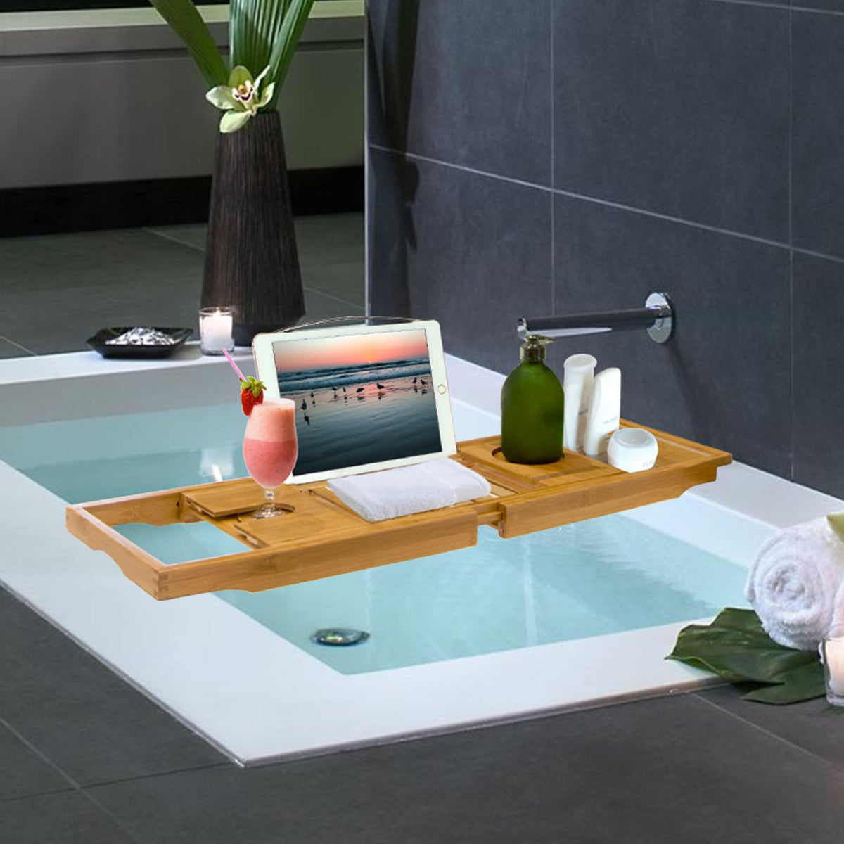 Extendable Bamboo Bathtub Caddy Tray
