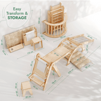6in1 Montessori Climbing Set: Triangle Ladder + Arch/Rocker + Slide/Ramp + Net + Cushion + Art Addition