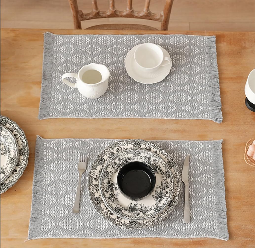 Grey Diamond Woven Placemats 12"x19", Set of 4