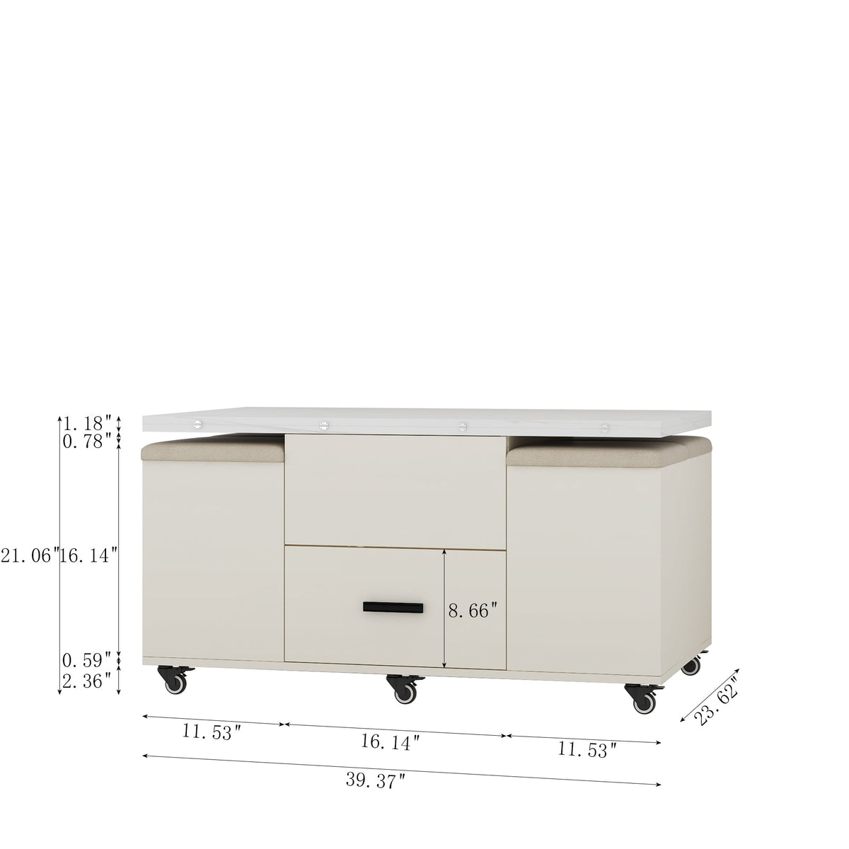 Lift-Top Folding Coffee Table with Storage Drawers
