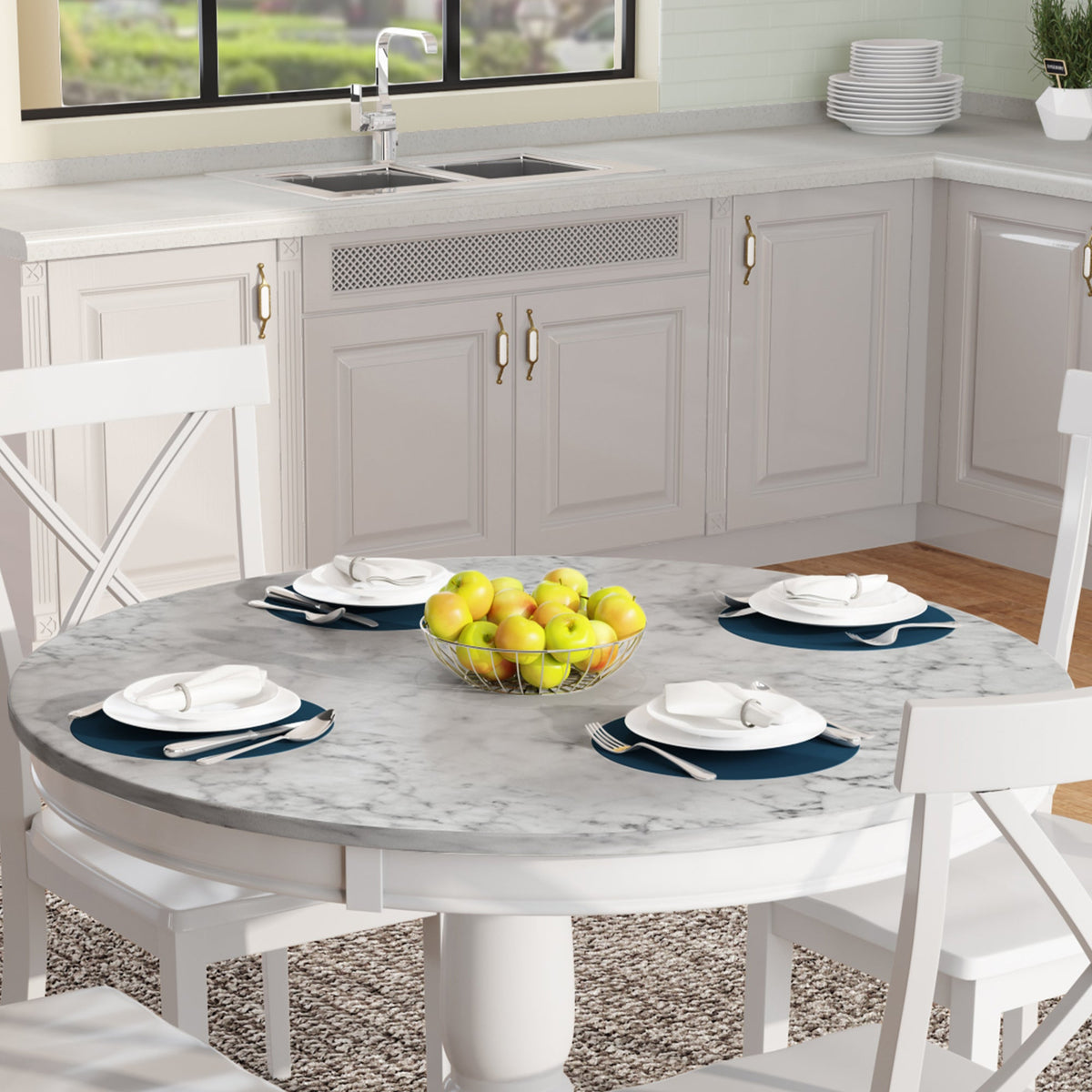 5-Piece White Solid Wood Dining Table Set for 4