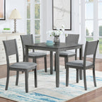 5-Piece Square Wooden Dining Set with Upholstered Chairs, Gray