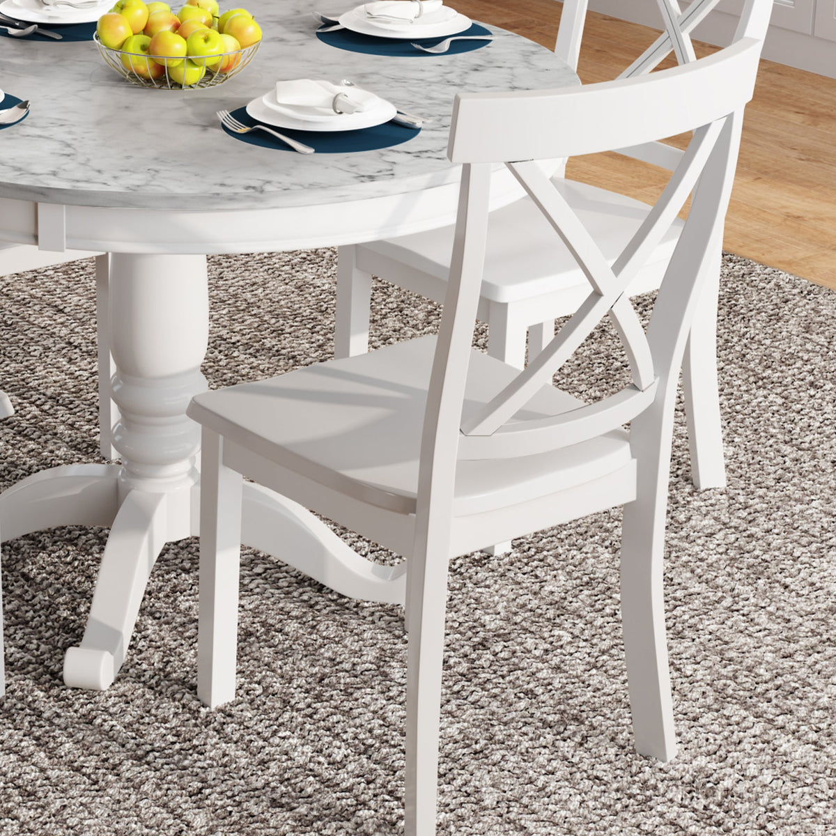 5-Piece White Solid Wood Dining Table Set for 4