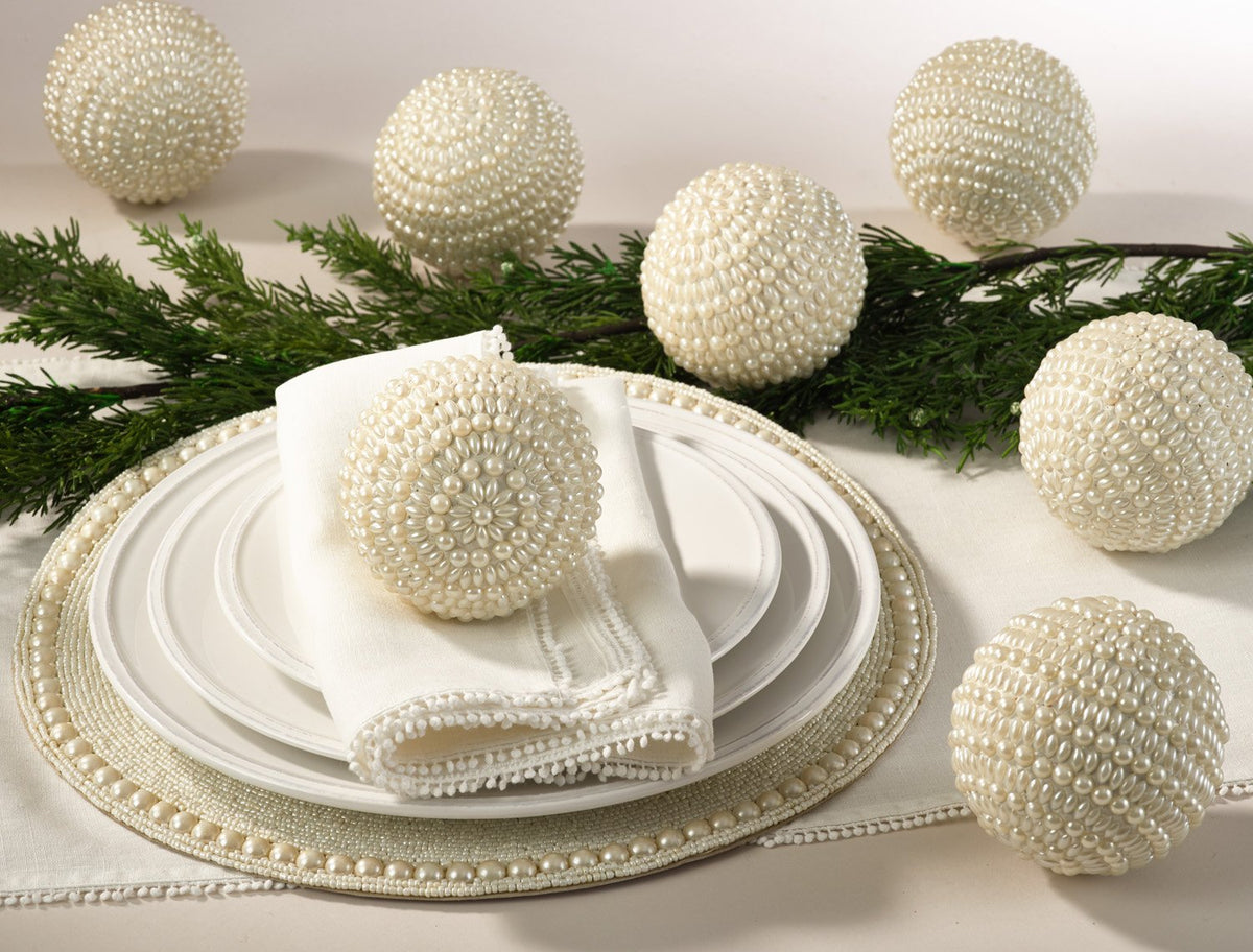Fennco Styles Pearl Design Ornament Decorative Balls - Set of 4 (Ivory)