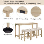 4-Piece Bar Table Set with Stools and Power Outlet, Light Oak