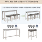 4-Piece Bar Table Set with Stools and Power Outlet, White & Grey