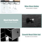 Kitchen Bakers Rack Freestanding Wine Rack Table with Glass Holder and Drawer