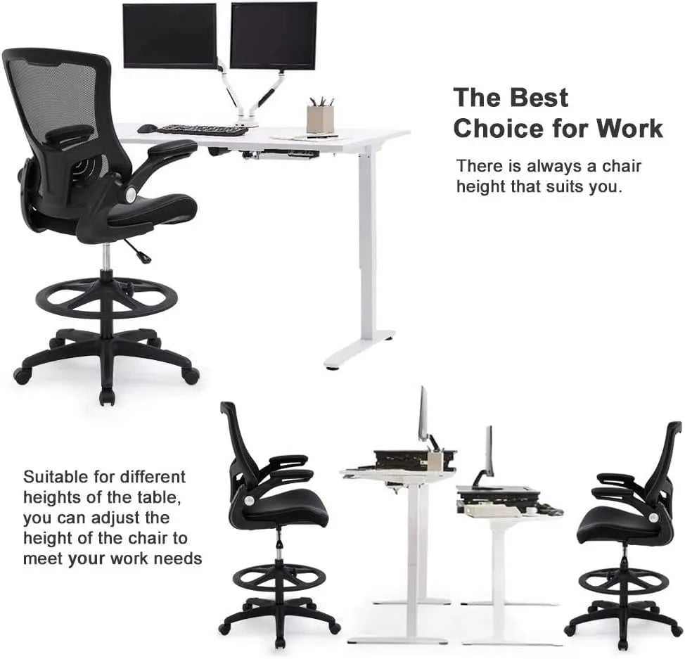 Tall Ergonomic Drafting Chair with Footrest